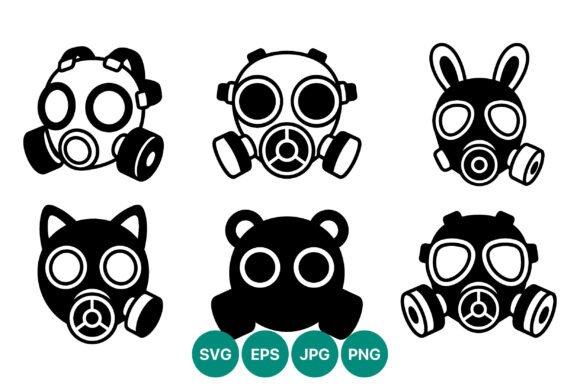Animal Gas Mask Vector Icons Black White