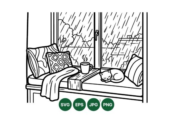 Cozy Window Seat Line Art