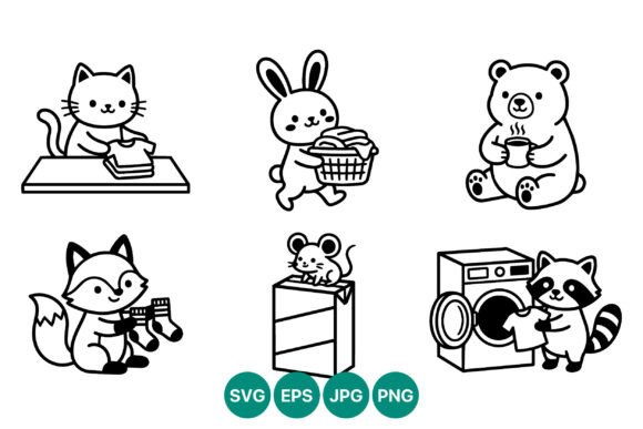 Cute Animal Laundry Vector Set