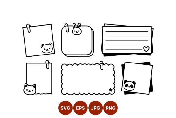 Cute Animal Stickers Black White Vector