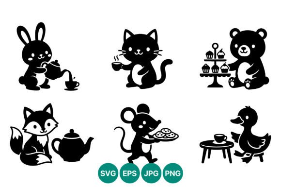 Cute Animal Tea Party Vector Art