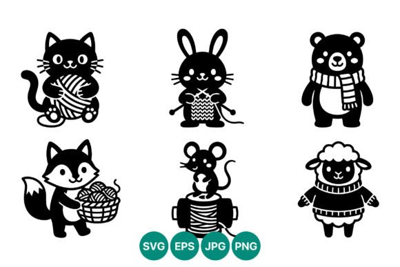 Cute Animals Knitting Black White