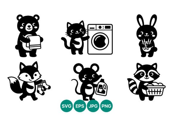 Cute Animals Laundry Vector Set