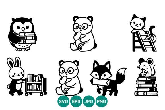 Cute Black and White Animal Reading