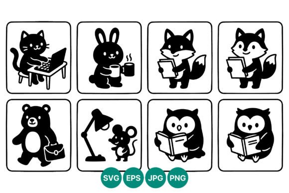 Cute Black and White Animal Vector Icons