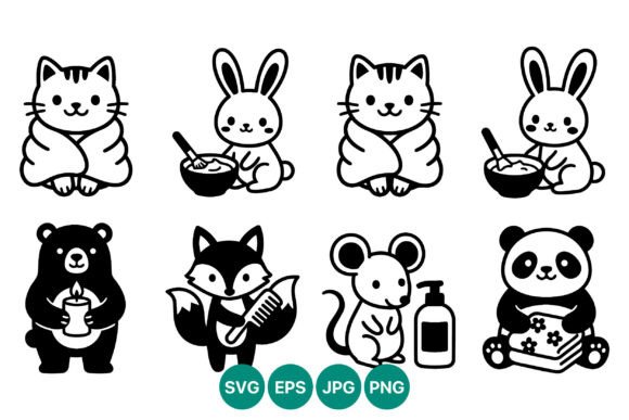 Cute Black White Animal Icons Set