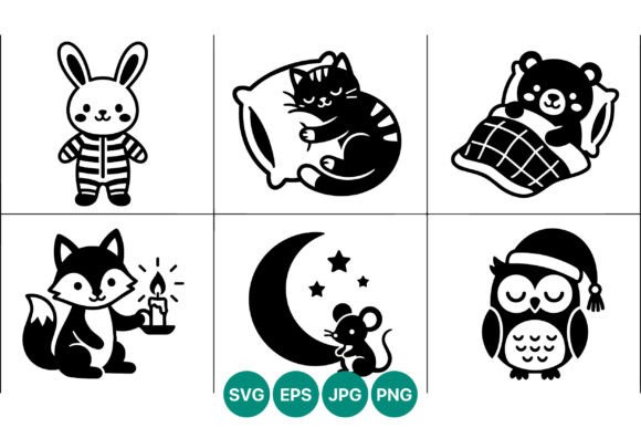 Cute Black White Animal Icons Vector