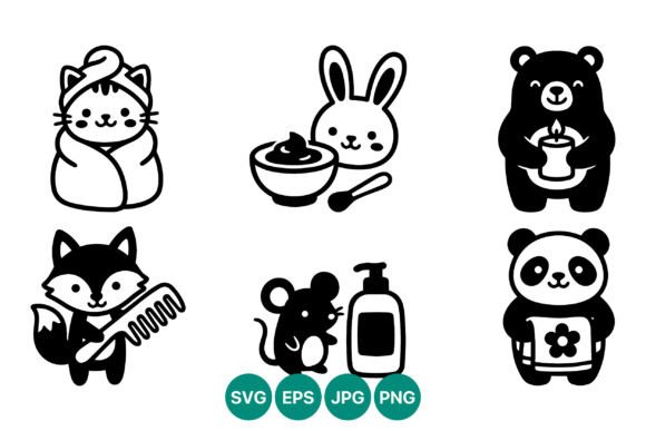 Cute Black White Animal Spa Icons