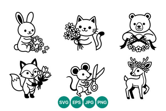 Cute Black White Animals Vector Art