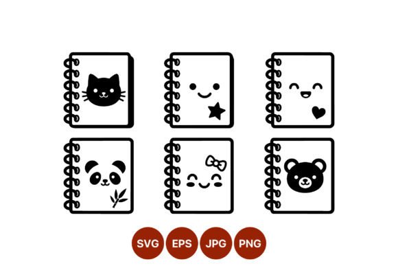 Cute Black White Spiral Notebook Icons