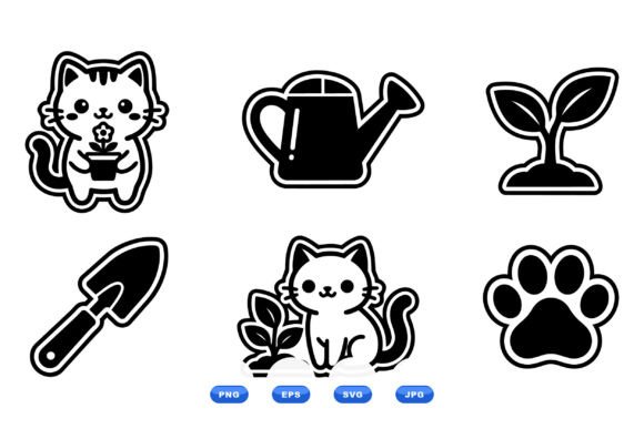 Cute Cat Garden Clipart Set