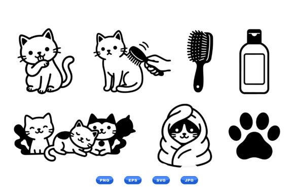 Cute Cat Grooming Clipart