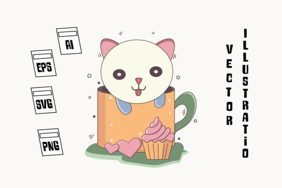 Cute Cat with Coffee Mug Vector Clipart