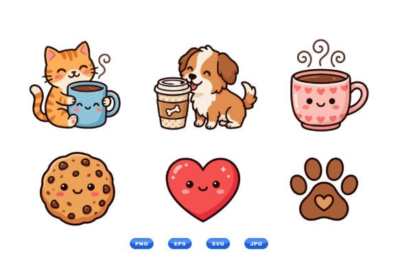 Cute Coffee Pet Clipart Set