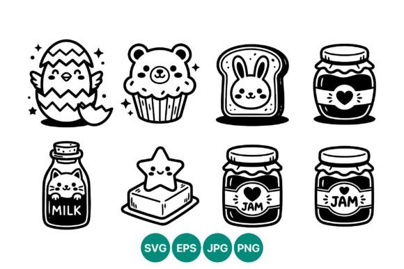 Cute Easter Breakfast Vector Icons