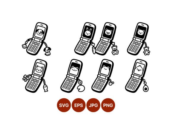 Cute Flip Phone Animal Charms Vector