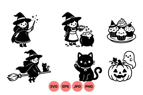 Cute Halloween Witch Clipart Set