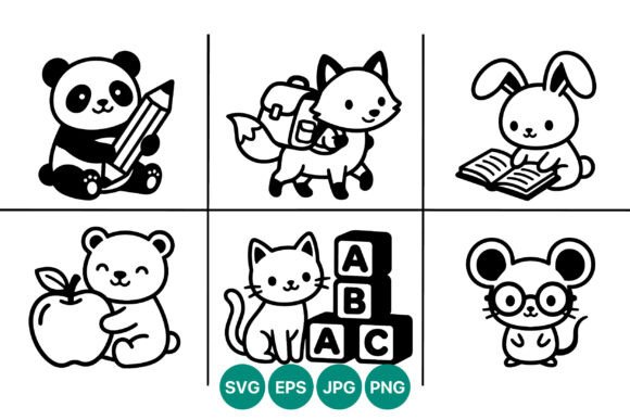 Cute Kids Animal Line Art Vector