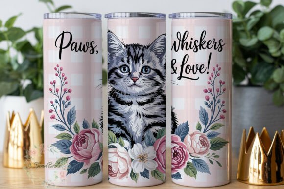 Cute Kitten Floral Plaid Tumbler