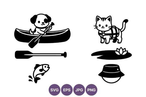 Cute Puppy Paddling Canoe Vector