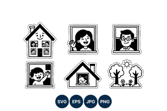 Family Waving at Home Black White