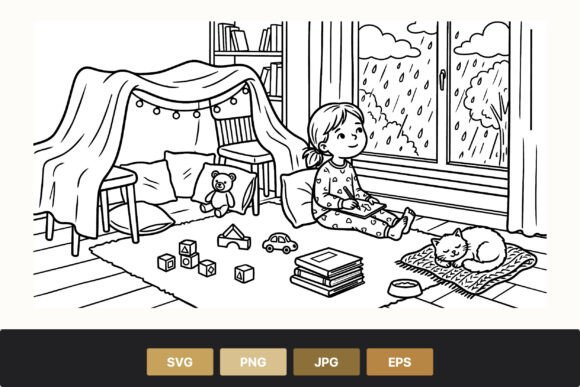 Girl Drawing Inside Blanket Fort