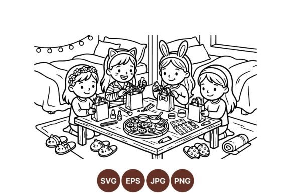 Girls Sleepover Party Clipart