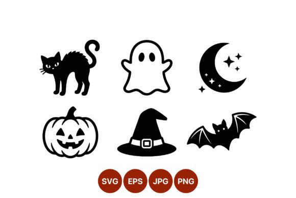 Halloween Black Silhouette Icon Set