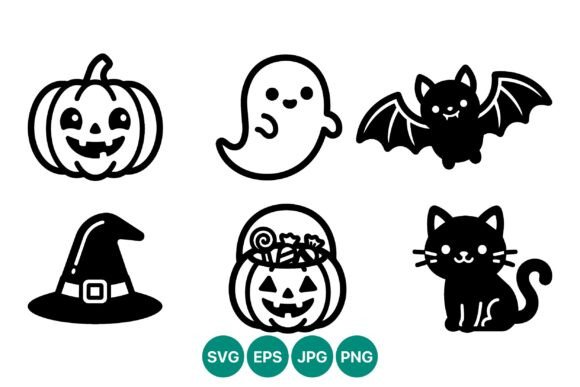 Halloween Black White Vector Icons
