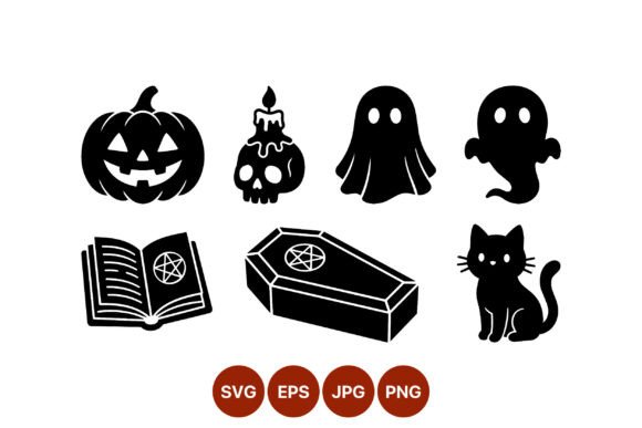 Halloween Icon Set Pumpkin Ghost Coffin