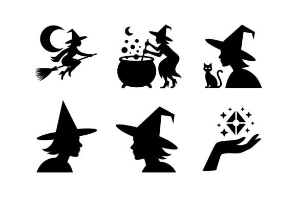 Halloween Witch Vector Silhouette Set
