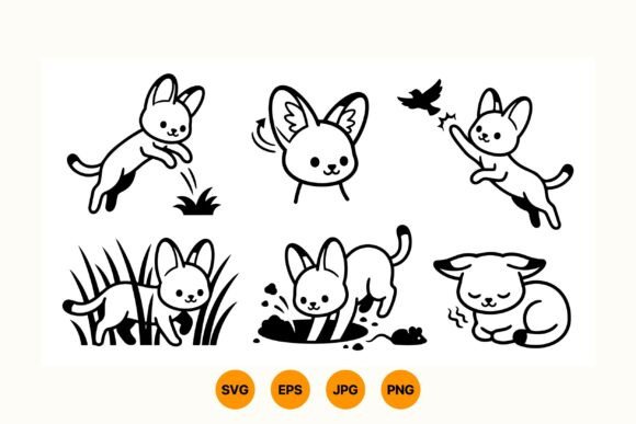 Kawaii Fox Line Art Clipart