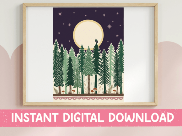 Moonlit Forest Night Scene Illustration