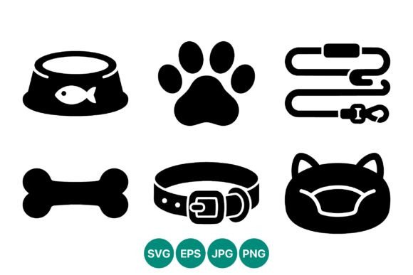 Pet Accessories Icon Set Black