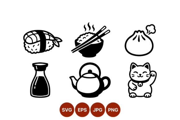 Sushi and Asian Food Line Art Icons