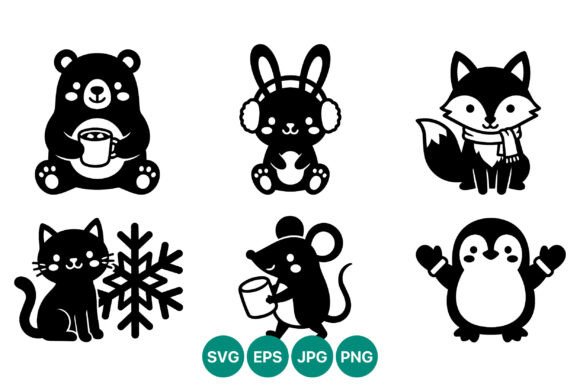Winter Animals Vector Cute Black White